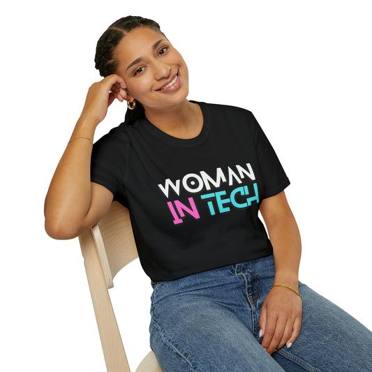 Woman In Tech Unisex Softstyle T-Shirt (Black)